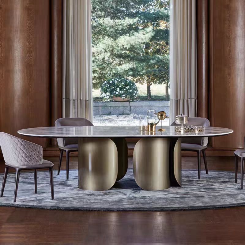 Gaoliang Dining Table Long Gold Light Luxury Marble Dining Table Set OEM/ODM (CZ231)