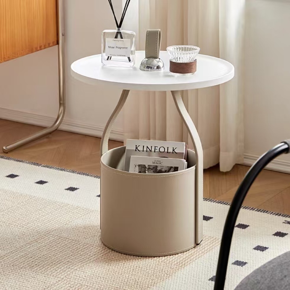 BJ08 (2) Gaoliang Side Table Leather Storage Bucket Sofa Corner Coffee Table OEM/ODM (BJ08)