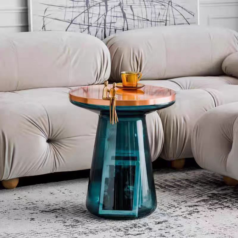 Gaoliang Side Table Creative Blue Glass Storage Sofa Side Table OEM/ODM (BJ11)