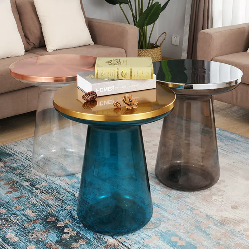 Gaoliang Side Table Creative Blue Glass Storage Sofa Side Table OEM/ODM (BJ11)