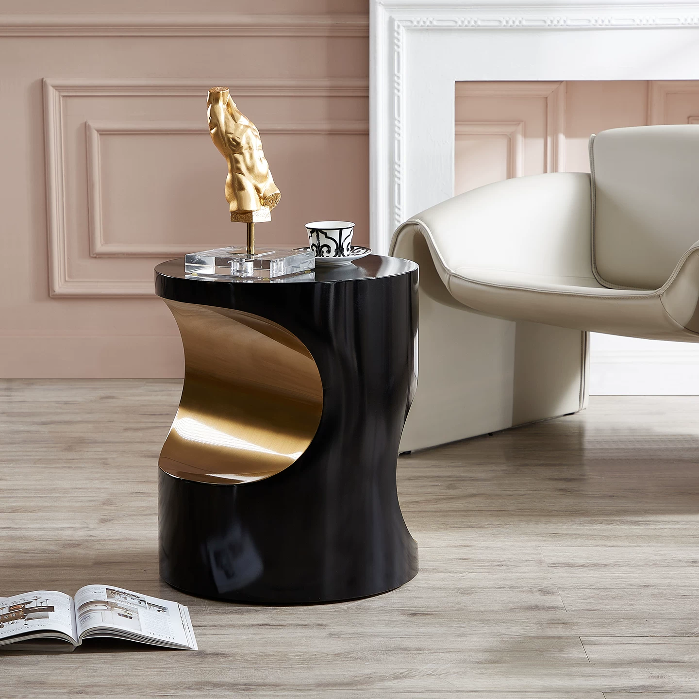 BJ129 (2) Gaoliang Side Table Luxury Black Corner Table Furniture Golden Bed Side Tables OEM/ODM (BJ129)