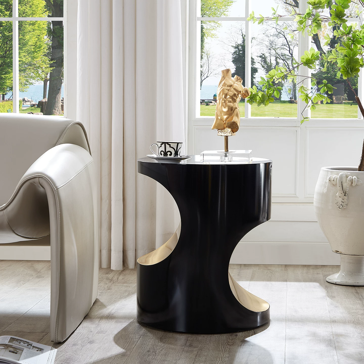 BJ129 (5) Gaoliang Side Table Luxury Black Corner Table Furniture Golden Bed Side Tables OEM/ODM (BJ129)