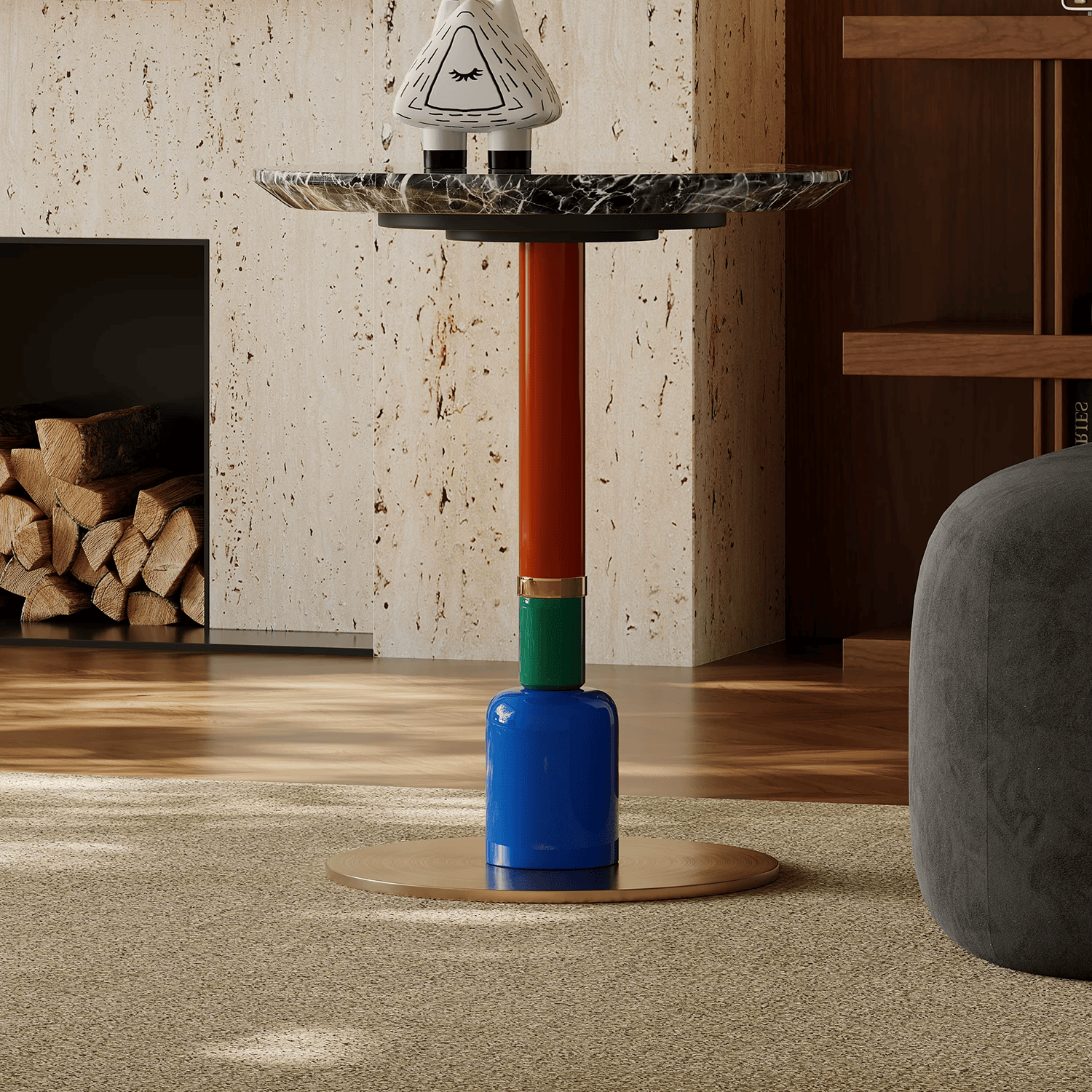 Gaoliang Side Table Stone Top With Colorful Painted Metal Leg Side Table OEM/ODM (BJ133)