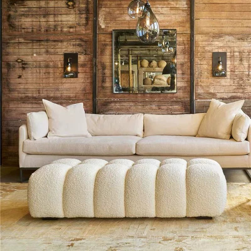 DZ26 (1) Gaoliang Ottoman Stool Lamb Velvet Upholstered Sofa Bench OEM/ODM (DZ26)