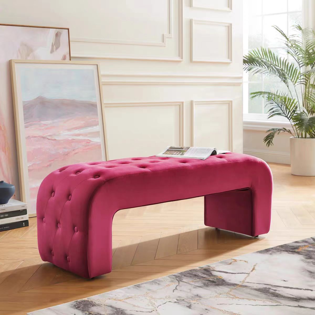 Gaoliang Stool French Vintage Style Long Ottoman Bed End Foot Stool OEM/ODM (DZ29)