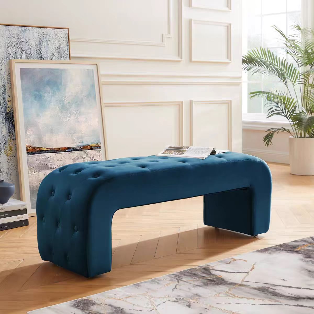 Gaoliang Stool French Vintage Style Long Ottoman Bed End Foot Stool OEM/ODM (DZ29)