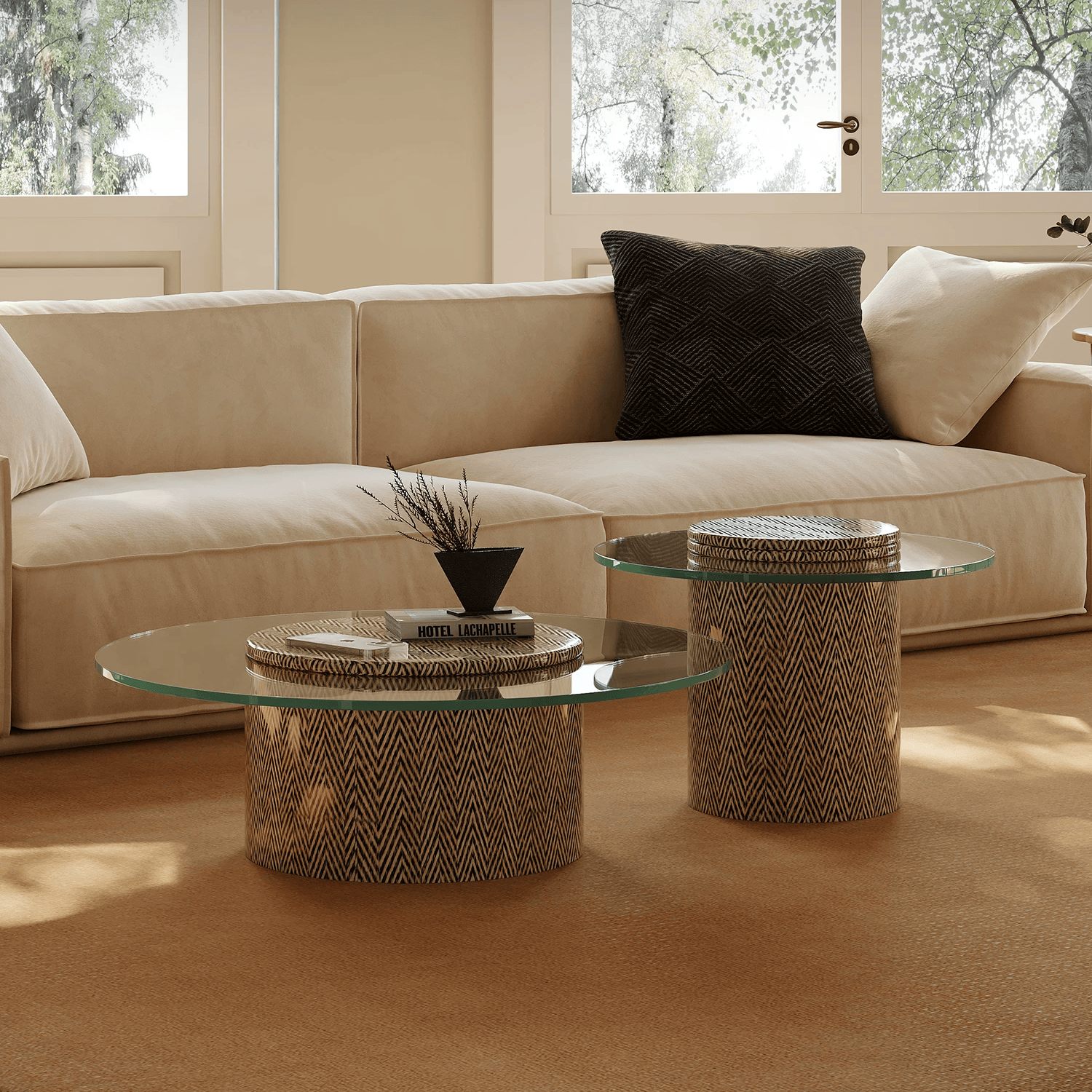 KF379 (2) Gaoliang Coffee Table Modern Minimalist Round Glass Coffee Table OEM/ODM (KF379)