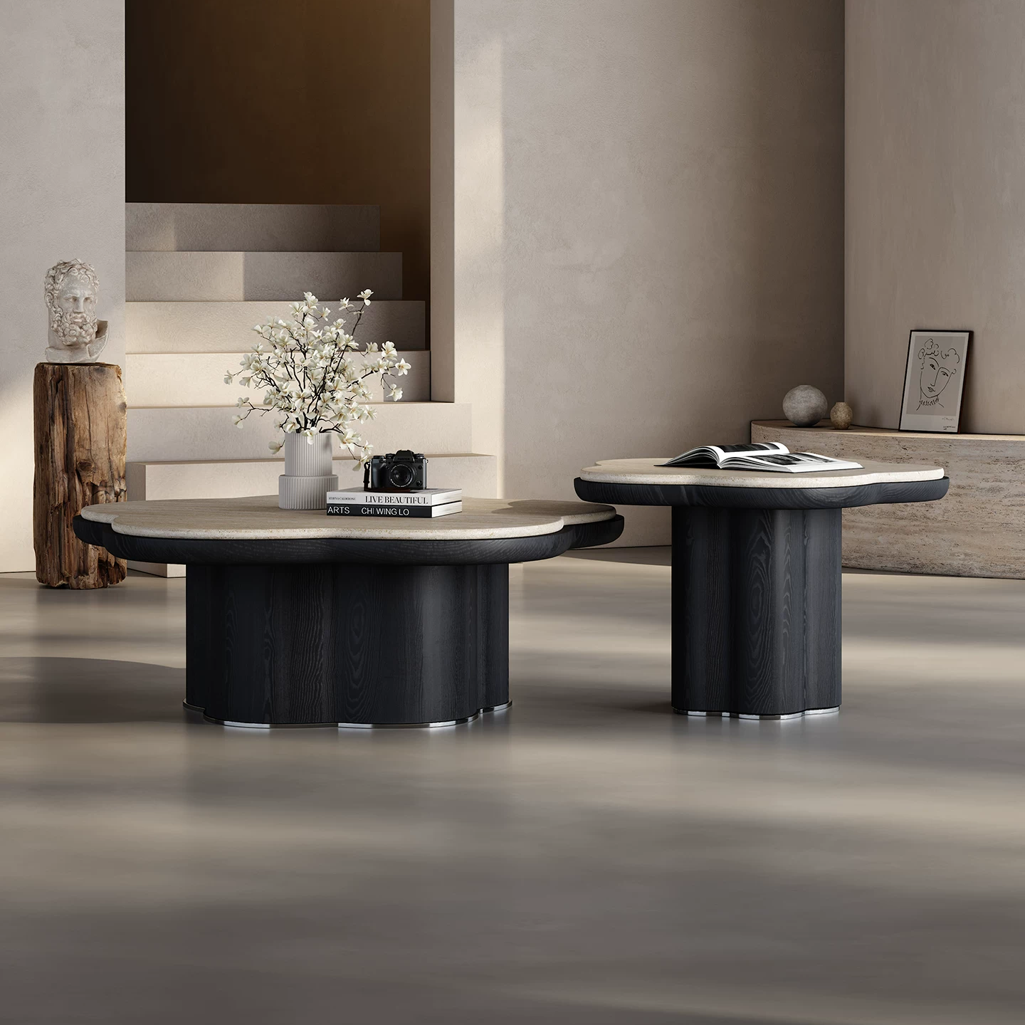 Gaoliang Coffee Table Modern Flower Wooden Coffee Table with Stone Top OEM/ODM (KF380)