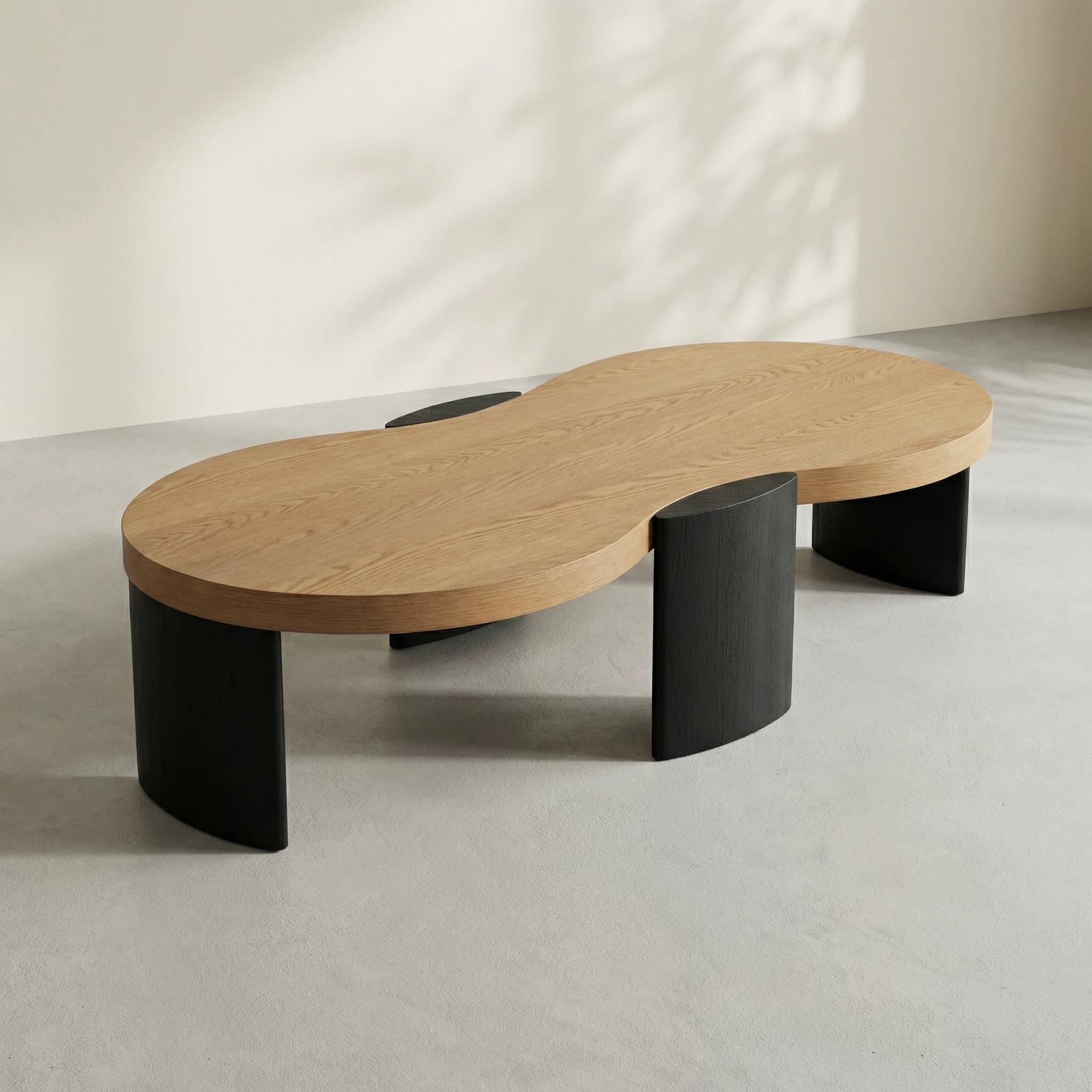 KF383 (1) Gaoliang Coffee Table Peanut-Shaped Japanese Wooden Coffee Table OEM/ODM (KF383)