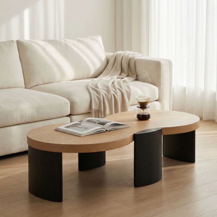 Gaoliang Coffee Table Peanut-Shaped Japanese Wooden Coffee Table OEM/ODM (KF383)