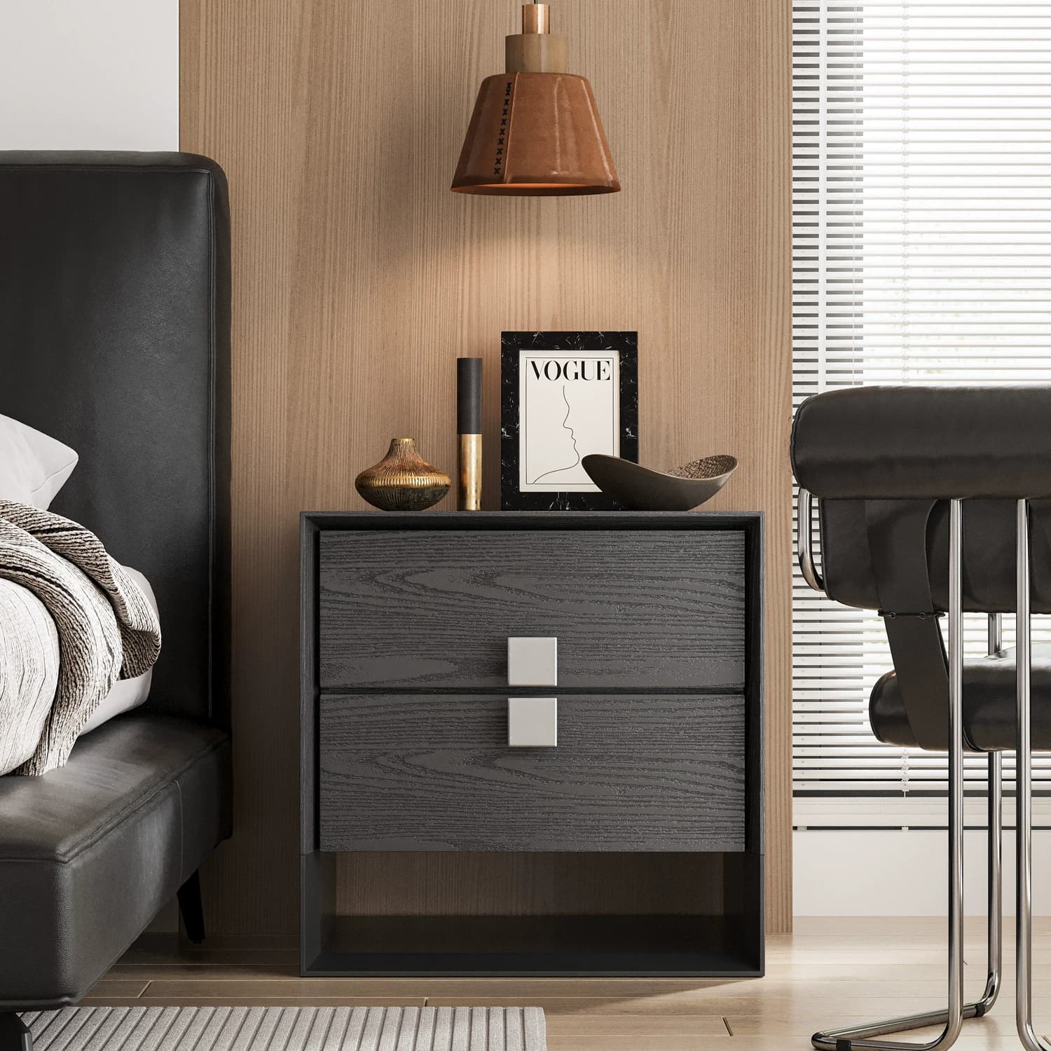 Gaoliang Night Stand Black Solid Wood Bedside Table with Drawer OEM/ODM (NT110)