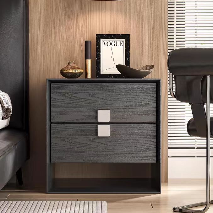 Gaoliang Night Stand Black Solid Wood Bedside Table with Drawer OEM/ODM (NT110)