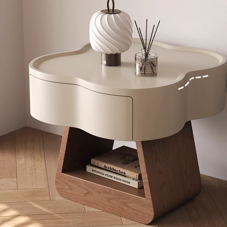 Gaoliang Night Stand Modern Cream Wooden Double Bedroom Nightstands OEM/ODM (NT115)