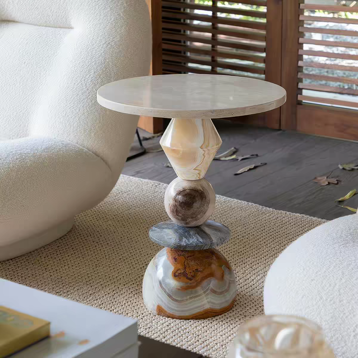 Gaoliang Side Table High-end Marble Stone Side Table Coffee End Table OEM/ODM (BJ141)