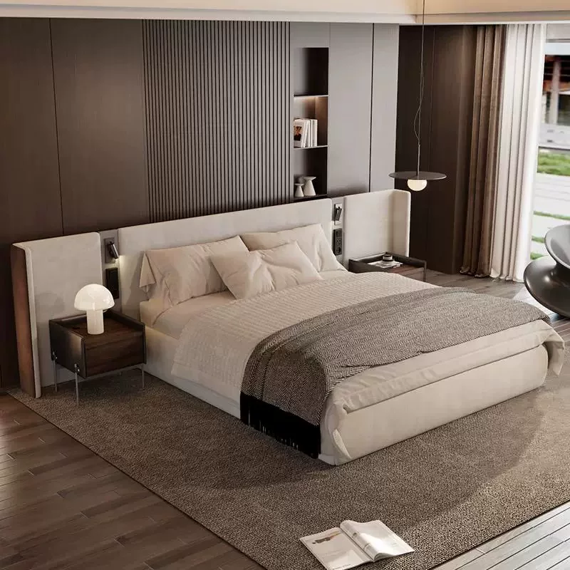 Gaoliang Bed Large Headboard Fabric Upholstered king Size Bed Furniture OEM/ODM (HRC09)