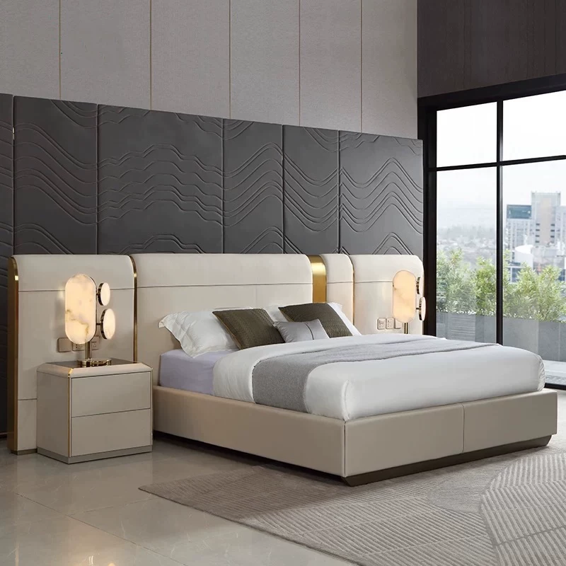 Gaoliang Bed Wide Screen Large Backrest Leather Double King Size Bed OEM/ODM (HRC10)