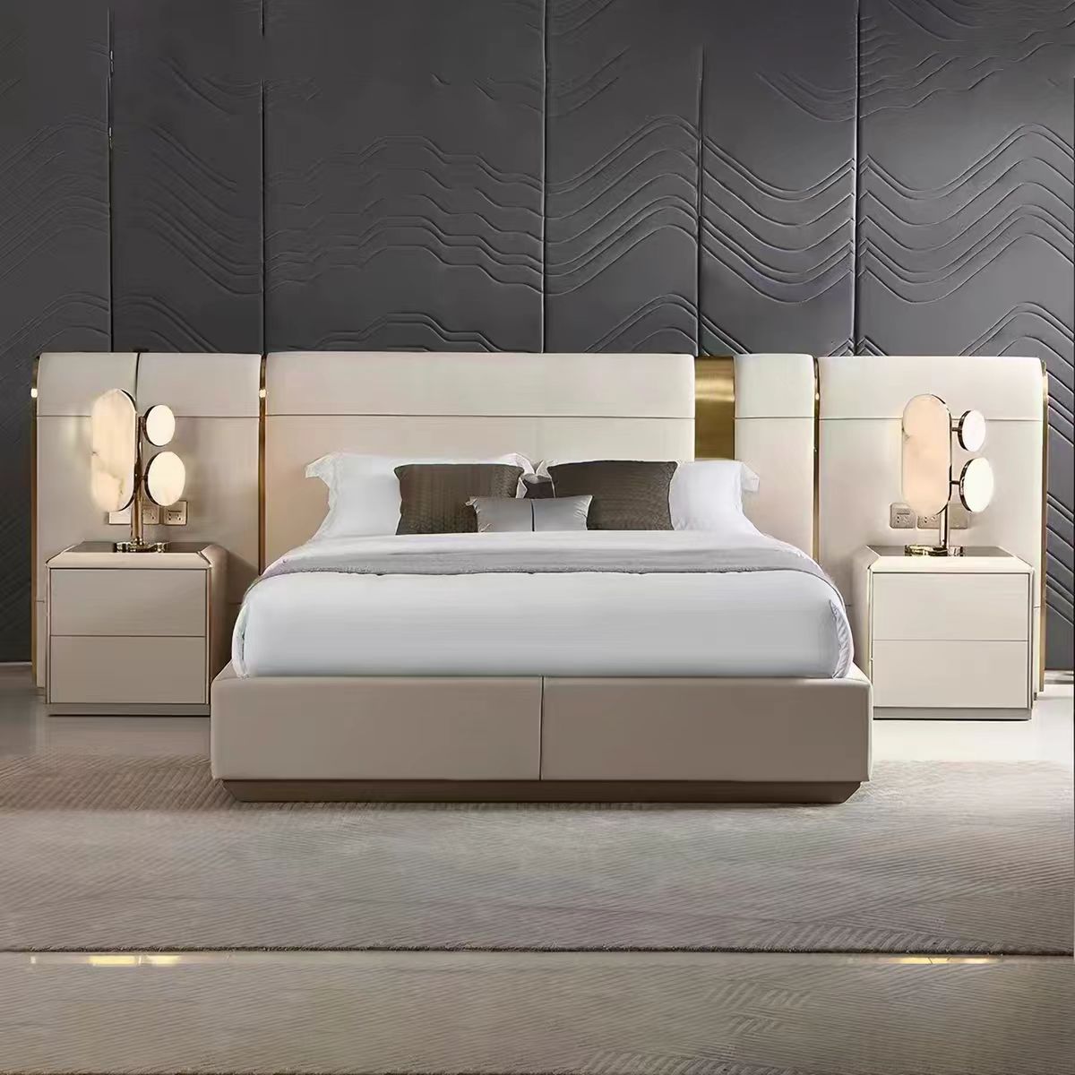 Gaoliang Bed Wide Screen Large Backrest Leather Double King Size Bed OEM/ODM (HRC10)