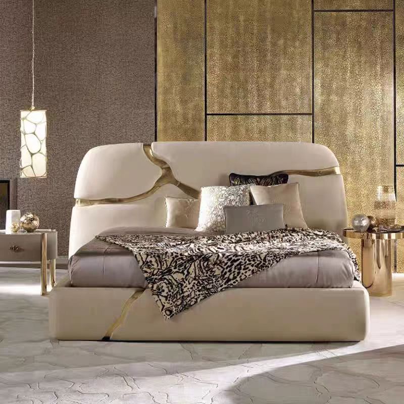 Gaoliang Bed Light Luxury Leather Upholster King Queen Full Size Bed OEM/ODM (QRC01)