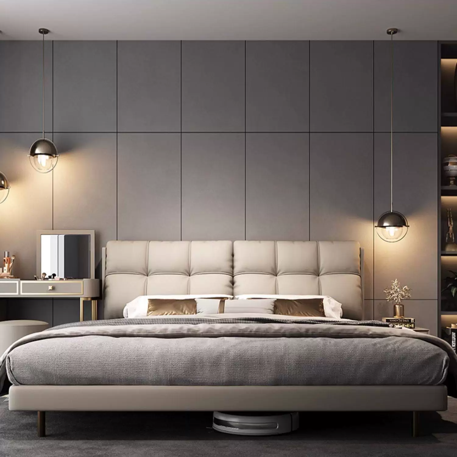 Gaoliang Bed New Floating Top Grain Leather Fashion Bedroom Bed OEM/ODM (QRC04)