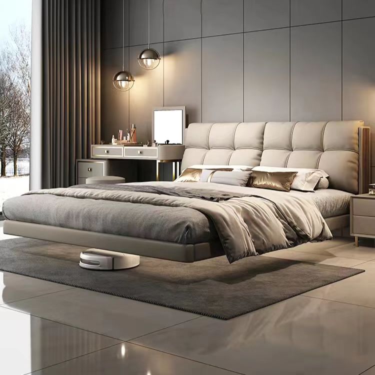 Gaoliang Bed New Floating Top Grain Leather Fashion Bedroom Bed OEM/ODM (QRC04)