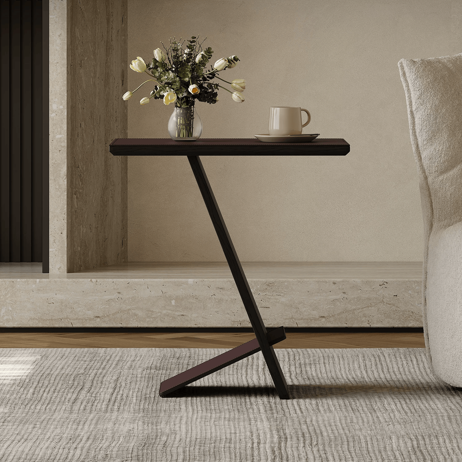 BJ151 (5) Gaoliang Side Table Modern Solid Wood with Leather Z Shape End Table OEM/ODM (BJ151)