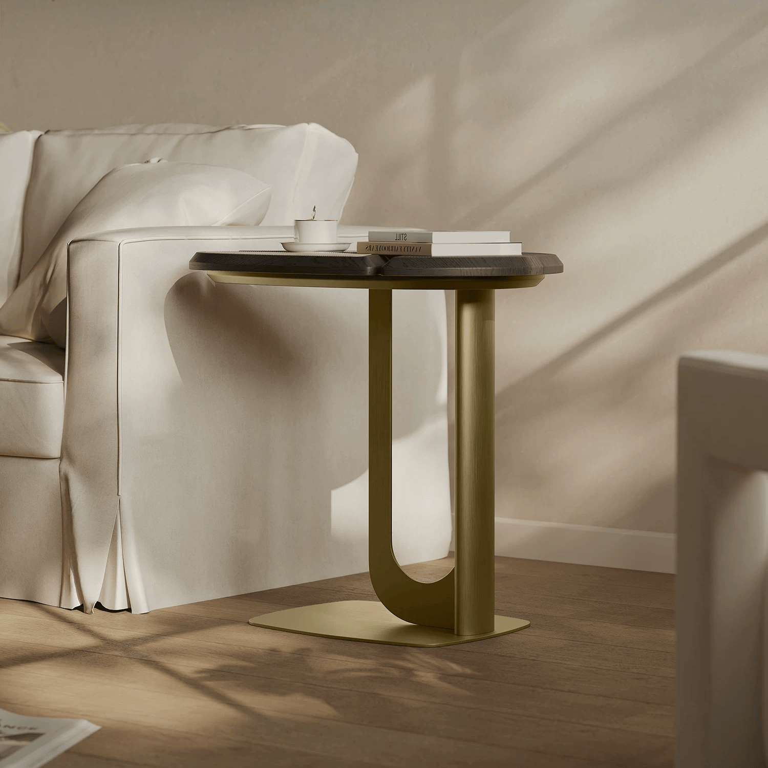 BJ152 (1) Gaoliang Side Table Metal Leg Leather Top Small Tea Table OEM/ODM (BJ152)