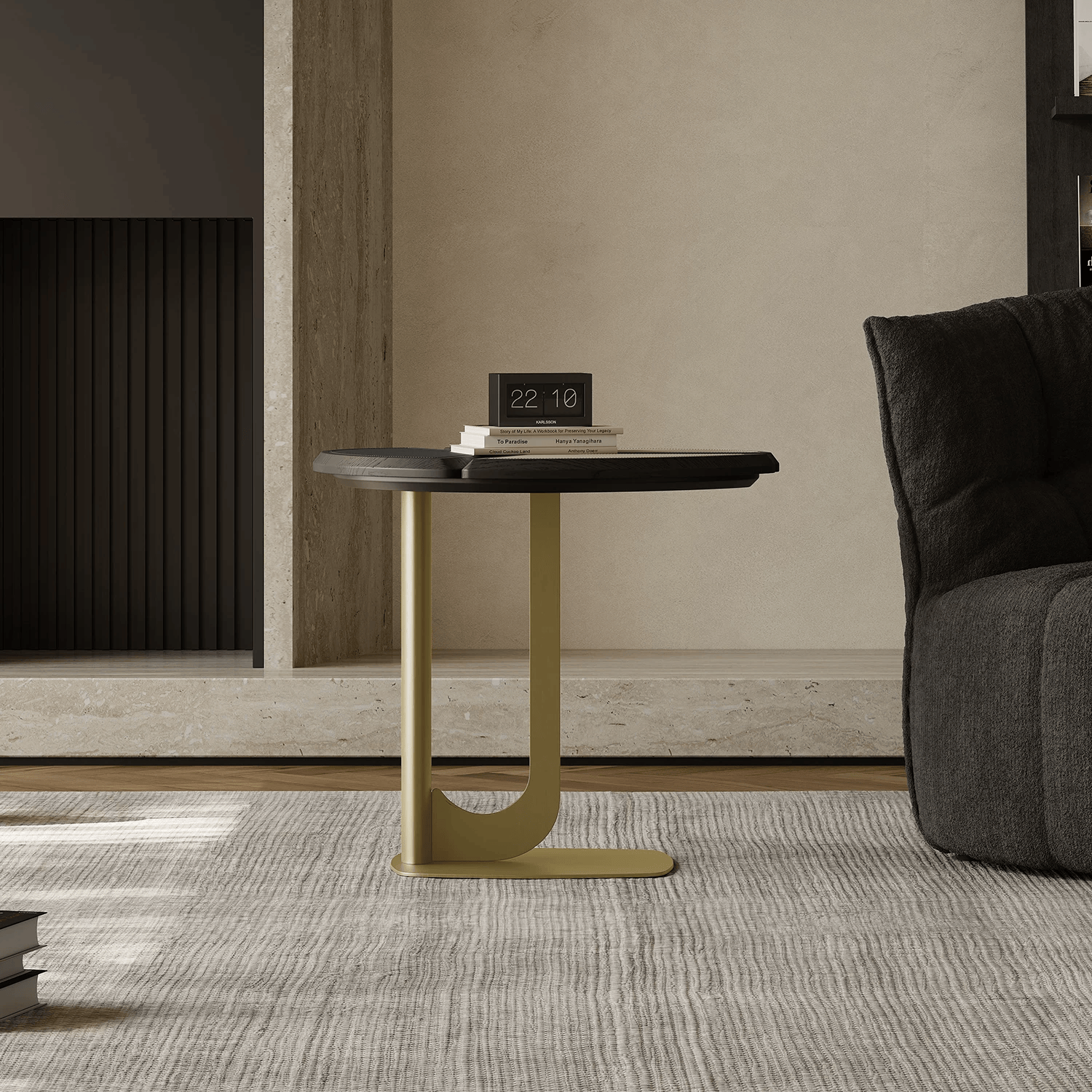Gaoliang Side Table Metal Leg Leather Top Small Tea Table OEM/ODM (BJ152)