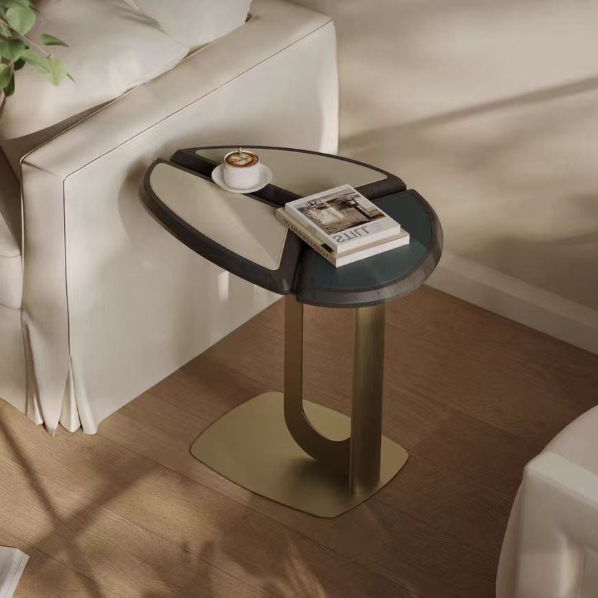 Gaoliang Side Table Metal Leg Leather Top Small Tea Table OEM/ODM (BJ152)