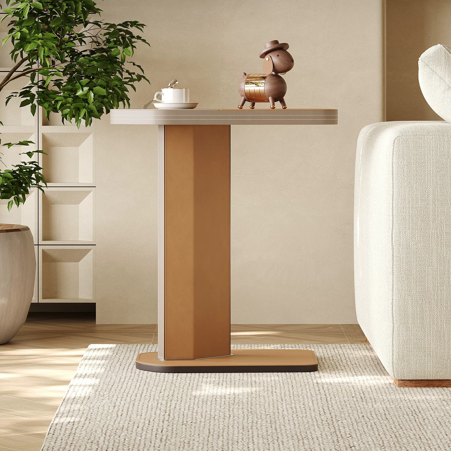 Gaoliang Side Table Leather Artistic C-shaped Small End Table OEM/ODM (BJ156)
