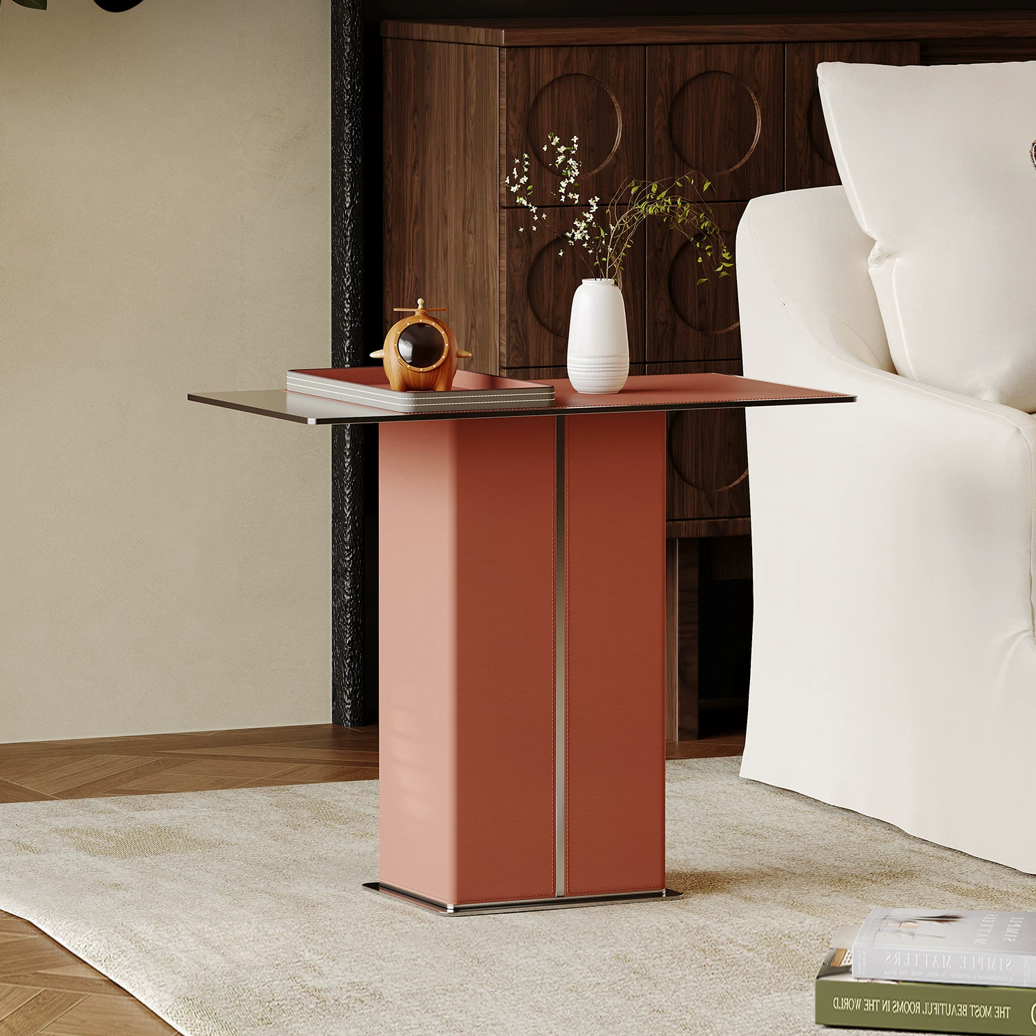 Gaoliang Side Table Modern Red Luxury Living Room Sofa Side Table OEM/ODM (BJ157)