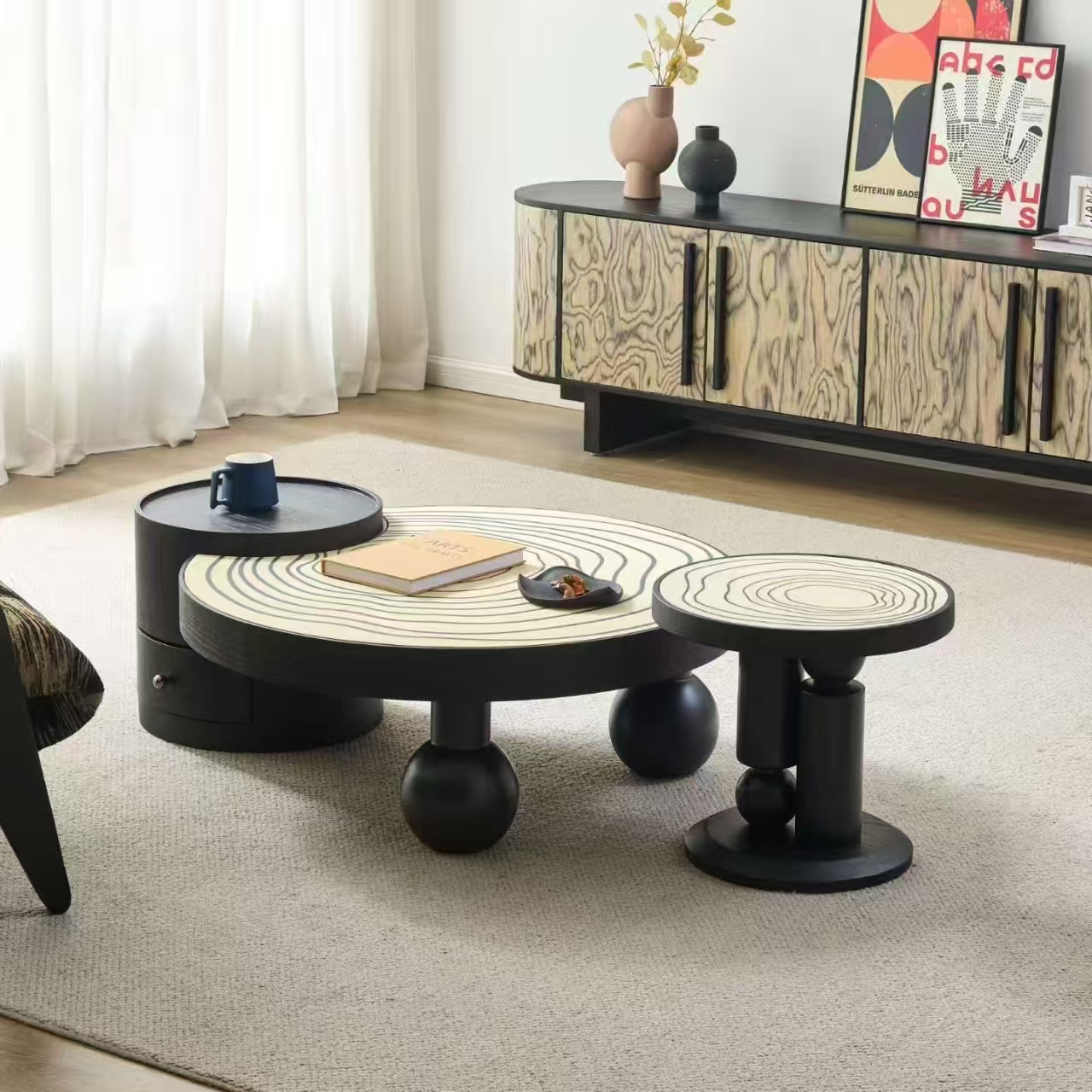 KF386-1主 Gaoliang Coffee Table Wooden Storage Coffee Table Set for Home OEM/ODM (KF386)