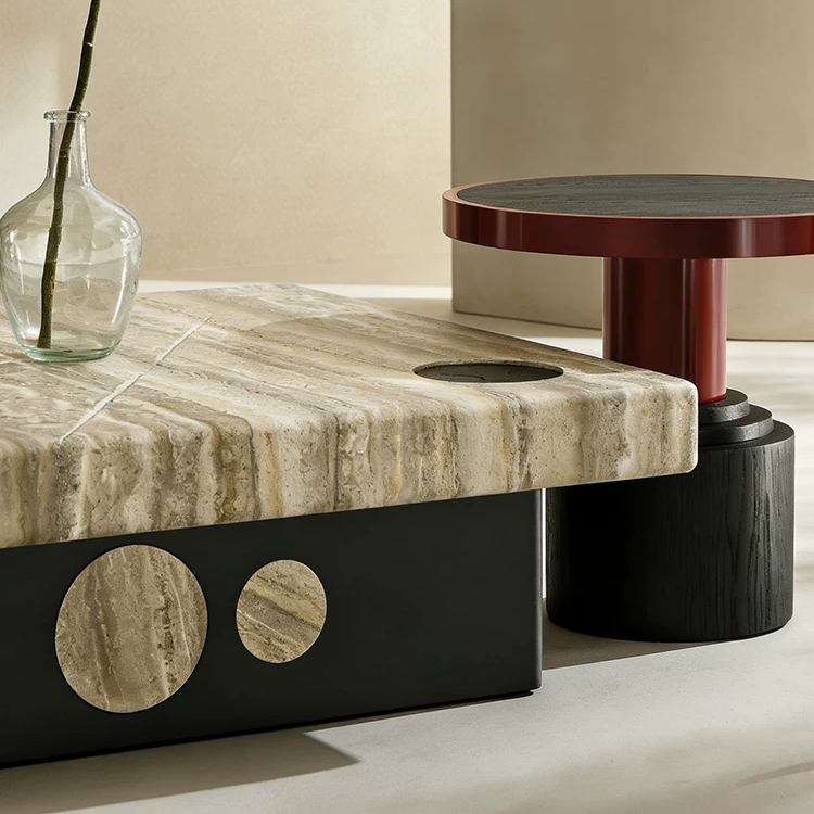 KF394 (3) Gaoliang Coffee Table Luxury Square Living Room Tea Table Combination OEM/ODM (KF394)