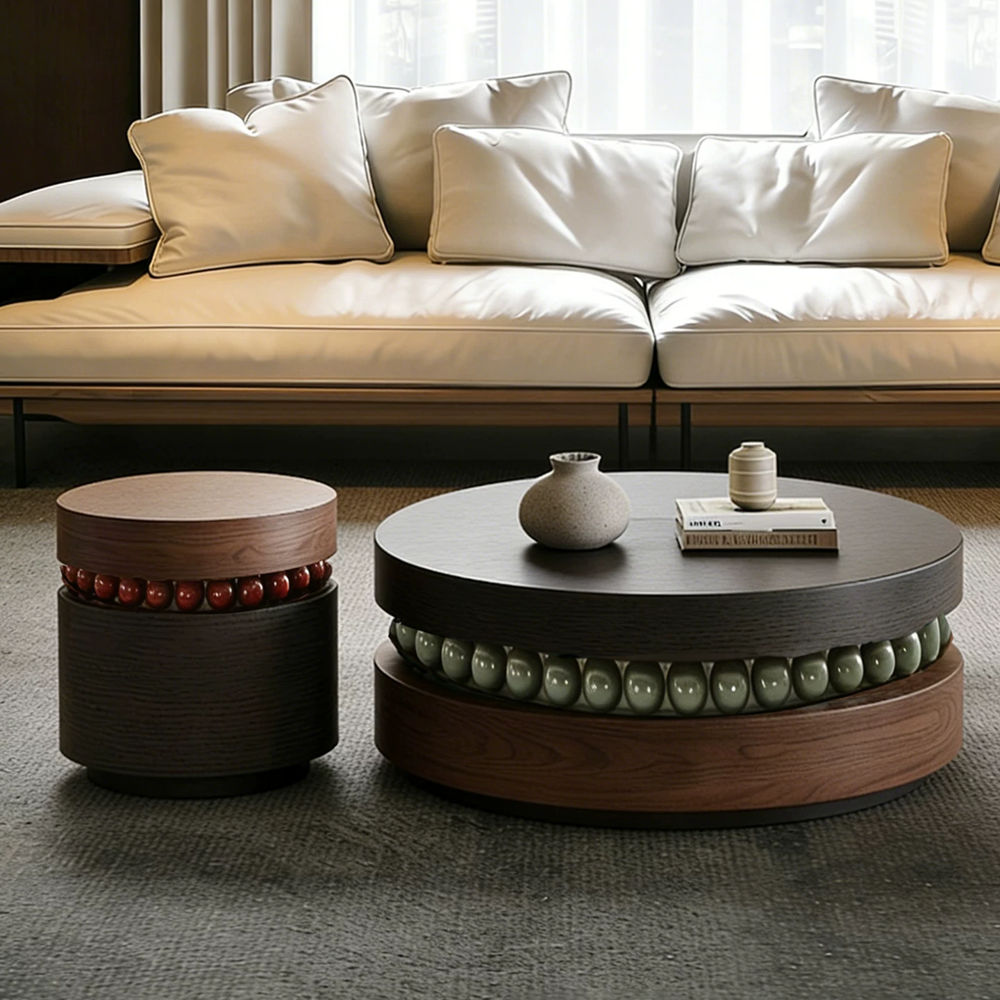 KF397 (3) Gaoliang Coffee Table Modern New Walnut Wooden Round Coffee Table OEM/ODM (KF397)