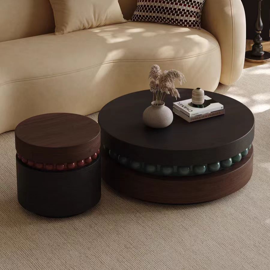 KF397 Gaoliang Coffee Table Modern New Walnut Wooden Round Coffee Table OEM/ODM (KF397)