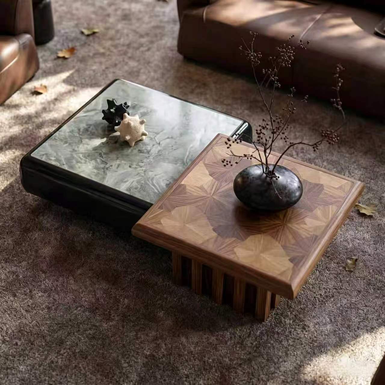 KF398 Gaoliang Coffee Table Luxurious Wooden Square Coffee Table Set OEM/ODM (KF398)
