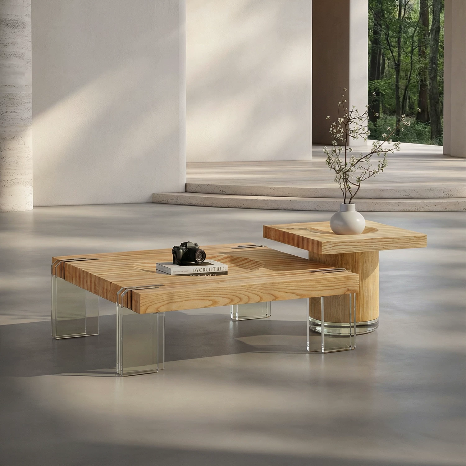 KF401 (4) Gaoliang Coffee Table Wooden and Acrylic Center Coffee Table Set OEM/ODM (KF401)