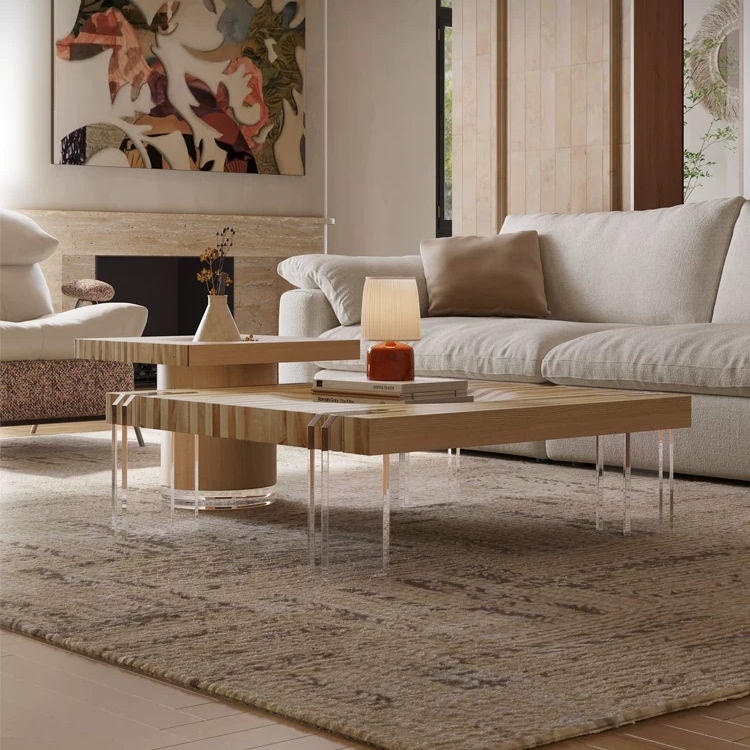 KF401 (5) Gaoliang Coffee Table Wooden and Acrylic Center Coffee Table Set OEM/ODM (KF401)