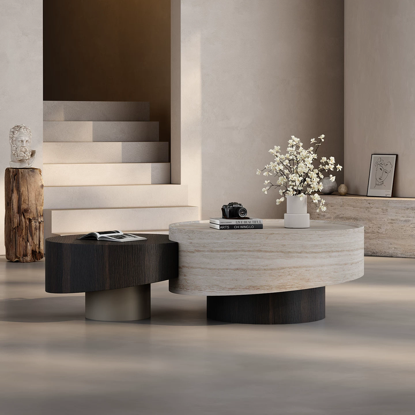 KF402 (2) Gaoliang Coffee Table Modern Round Marble Stone Coffee Table OEM/ODM (KF402)