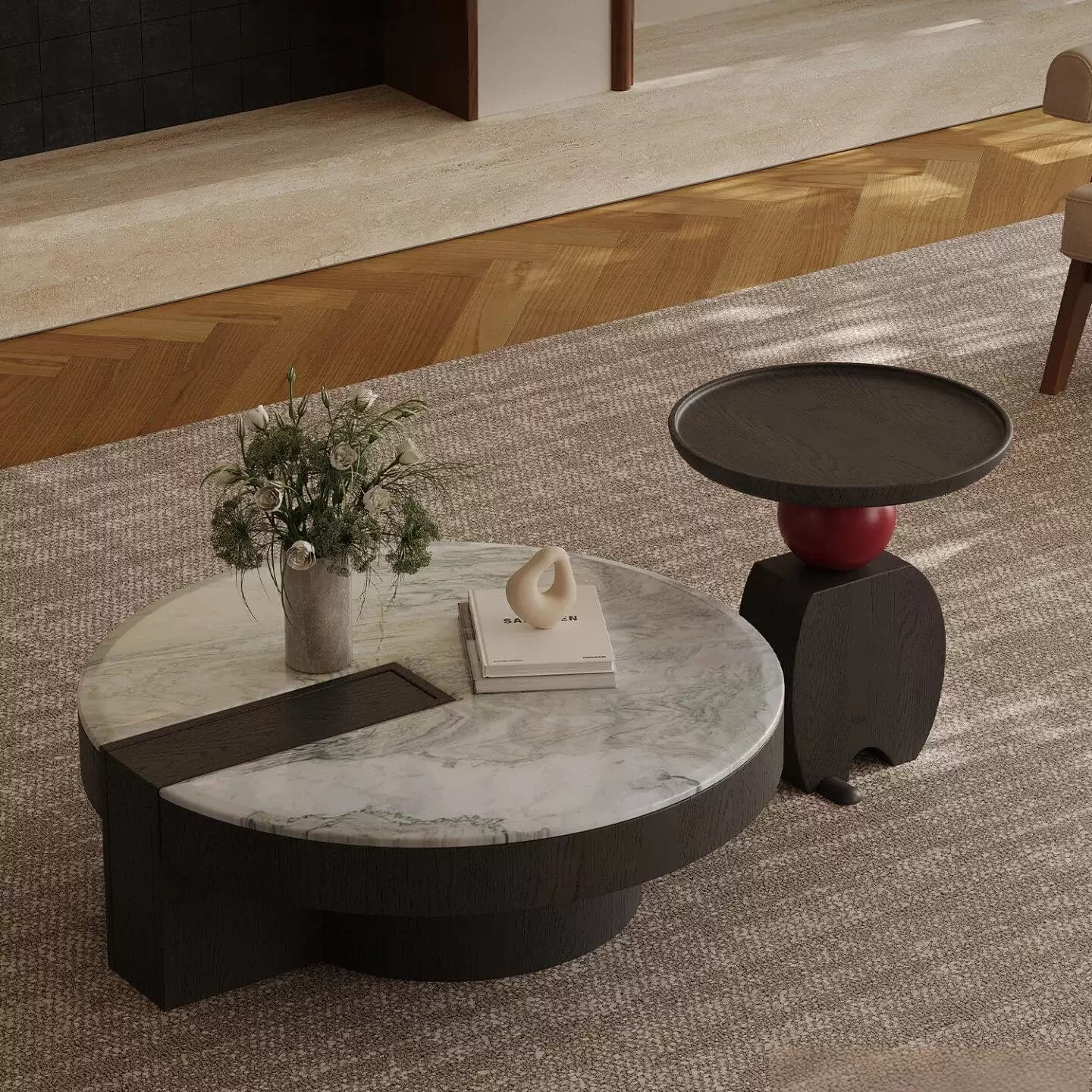 KF409 (1) Gaoliang Coffee Table Designer Creative Stone Coffee Table Set OEM/ODM (KF409)
