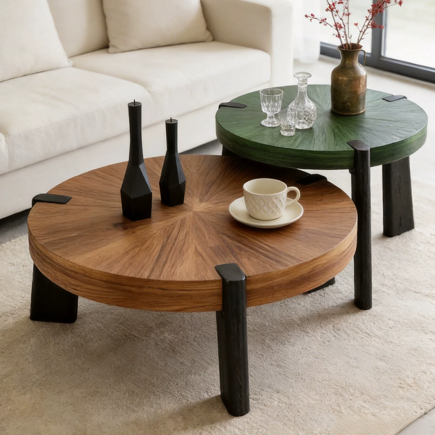 KF410 (1) Gaoliang Coffee Table Modern Solid Wood Round Coffee Table Set OEM/ODM (KF410)