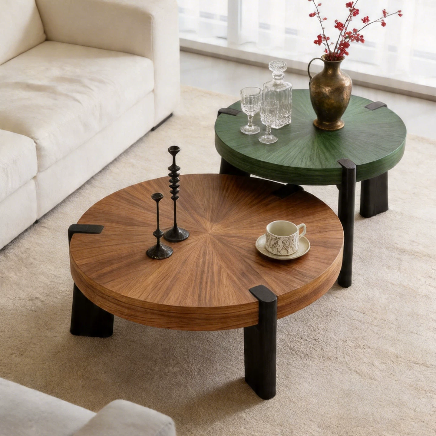 KF410 (2) Gaoliang Coffee Table Modern Solid Wood Round Coffee Table Set OEM/ODM (KF410)