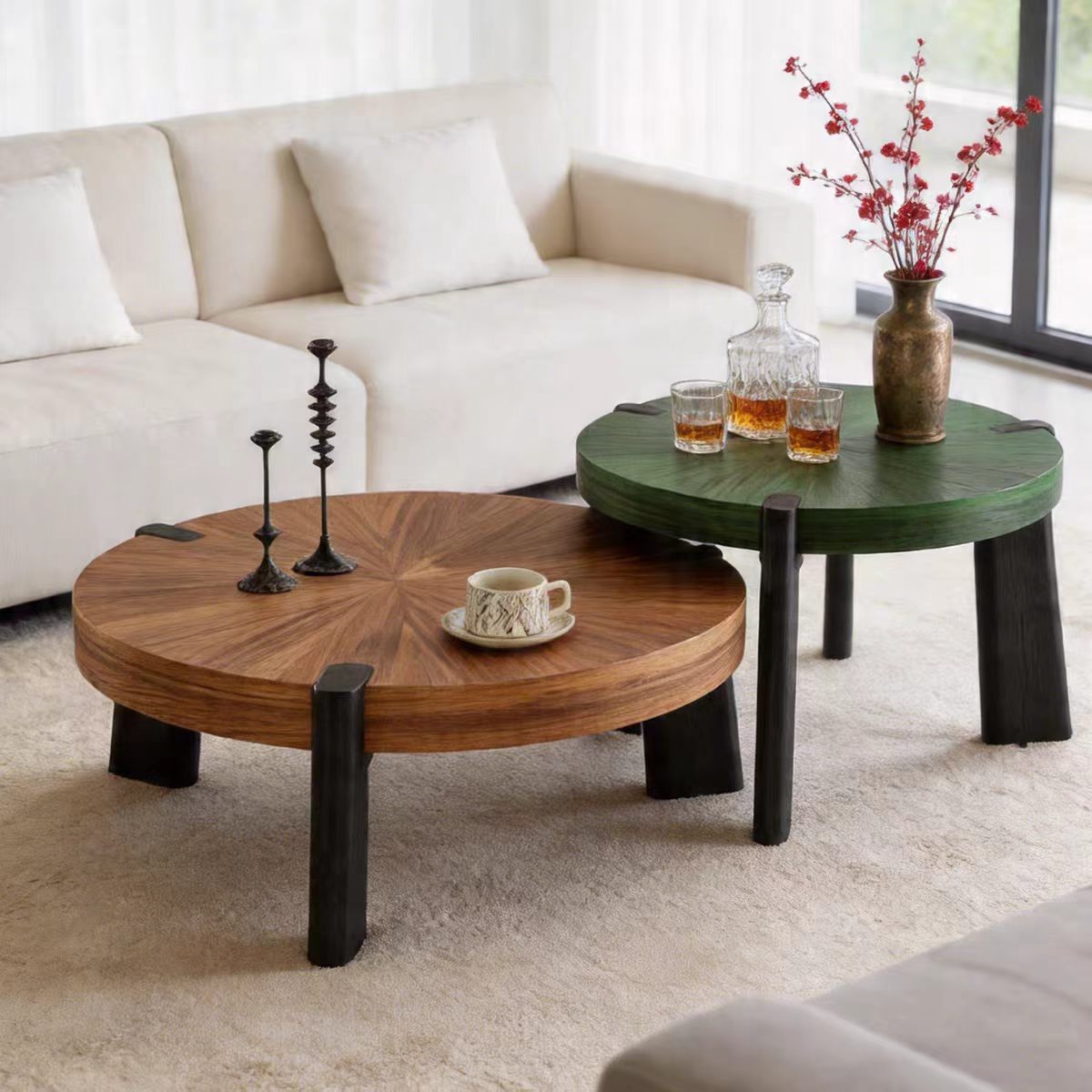 KF410 Gaoliang Coffee Table Modern Solid Wood Round Coffee Table Set OEM/ODM (KF410)