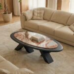 Gaoliang Coffee Table Modern Oval Marble Stone Coffee Table Furniture OEM/ODM (KF415)