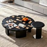 Gaoliang Coffee Table Natural Wood Veneer Elegant Round Coffee Table OEM/ODM (KF416)