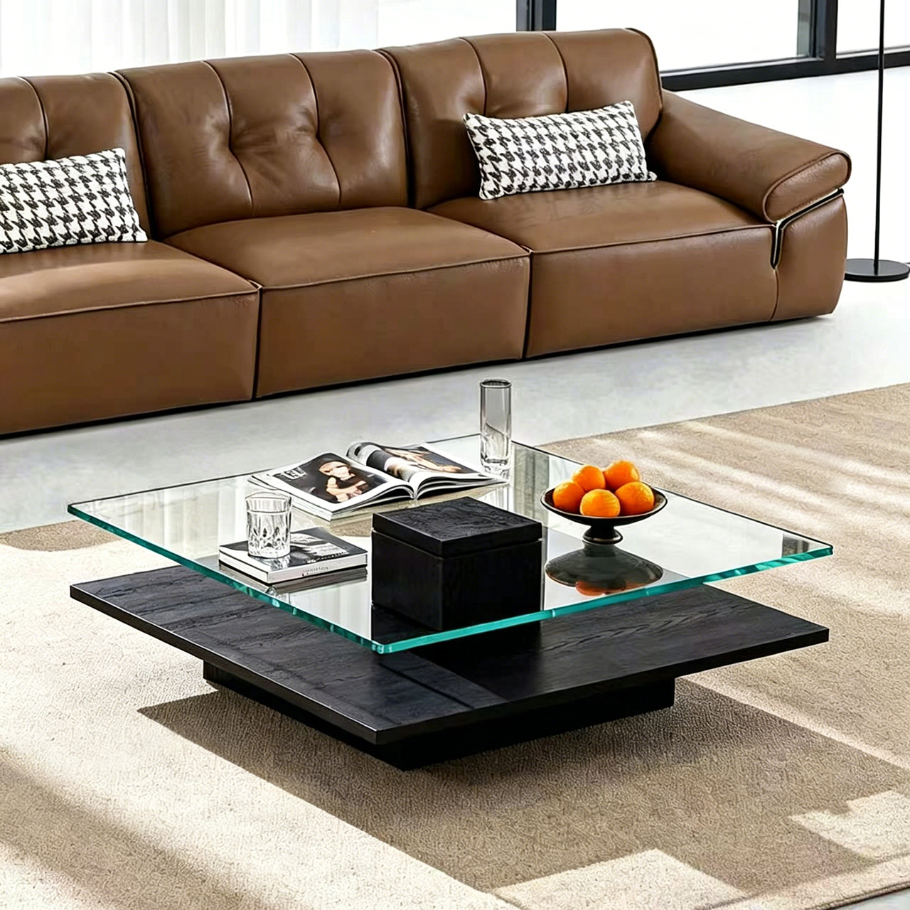 Gaoliang Coffee Table Double Layer Glass Top Rectangular Coffee Table OEM/ODM (KF420)