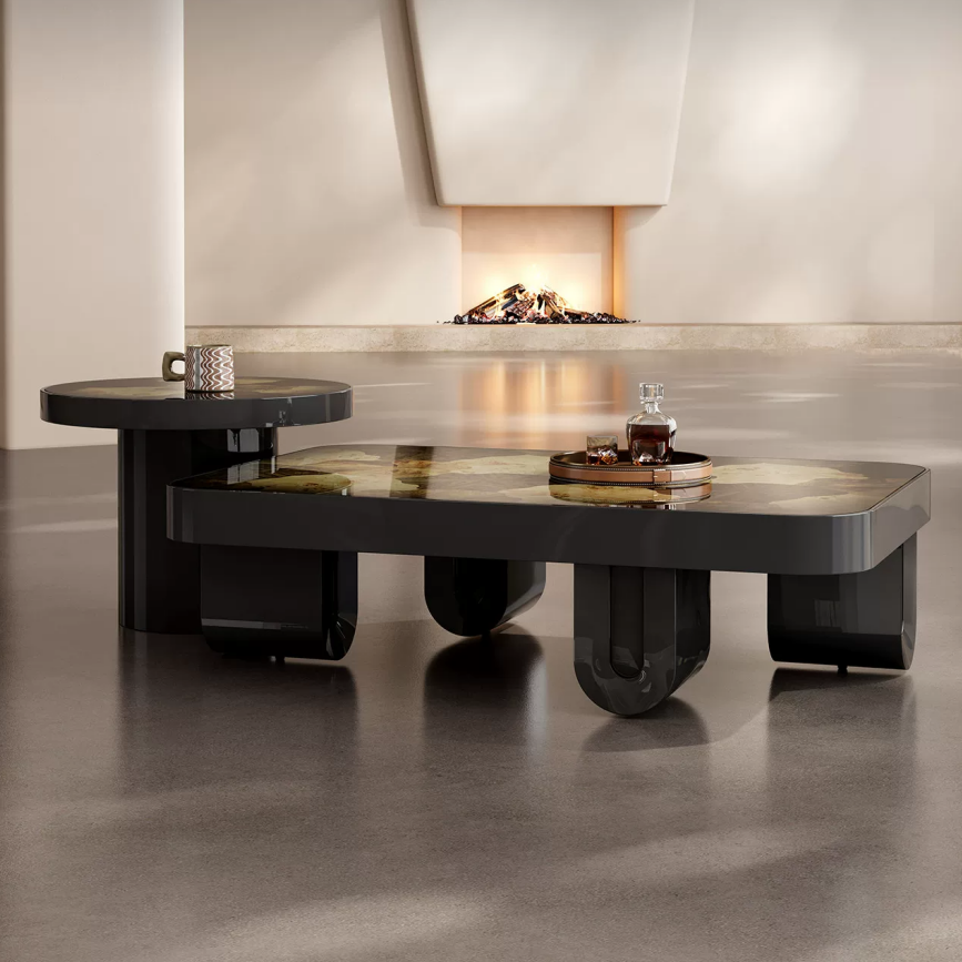 Gaoliang Coffee Table Modern Luxury Artistic Mosaic Wooden Coffee Table OEM/ODM (KF422)