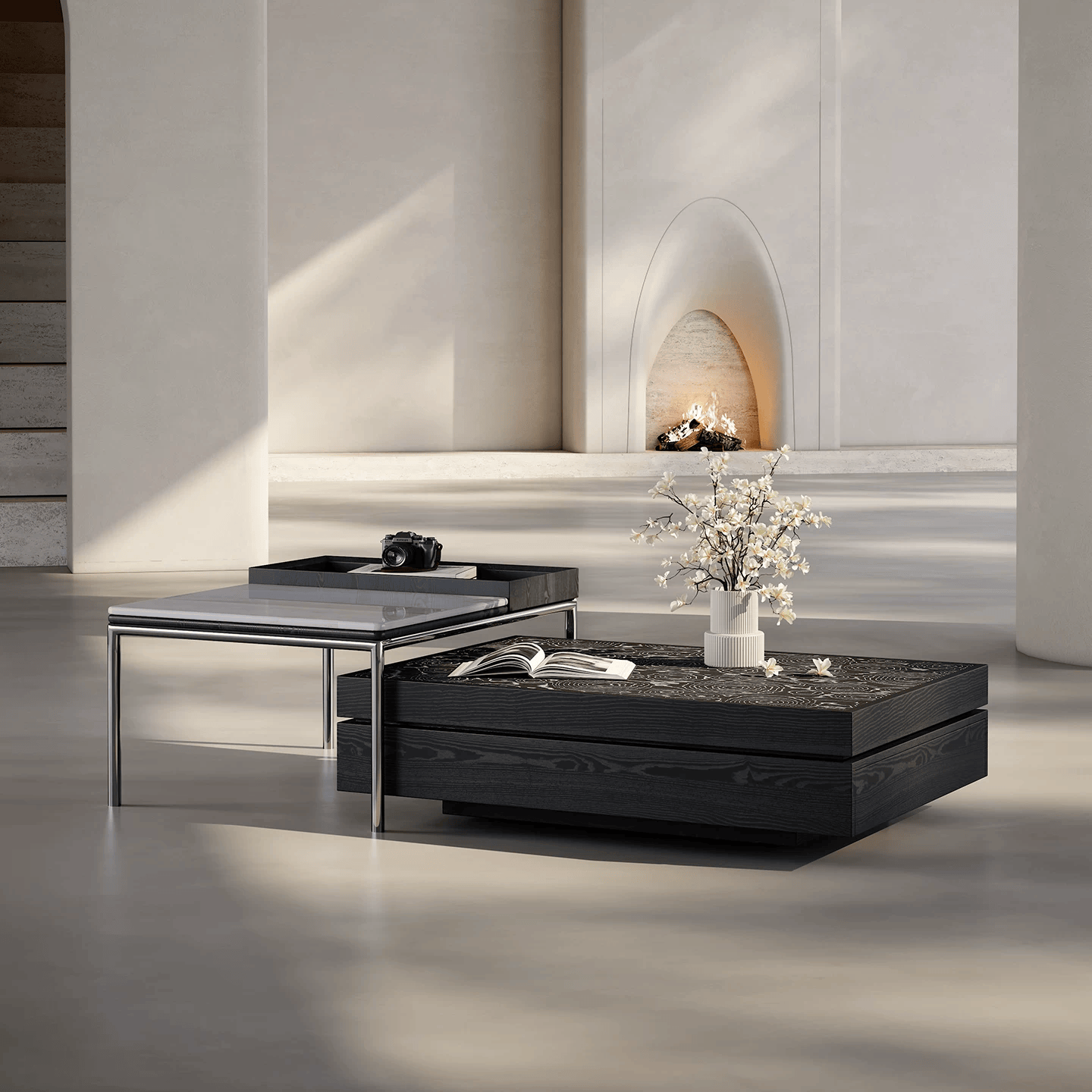 KF424 (3) Gaoliang Coffee Table Modern Rectangular Nesting Coffee Table Set OEM/ODM (KF424)