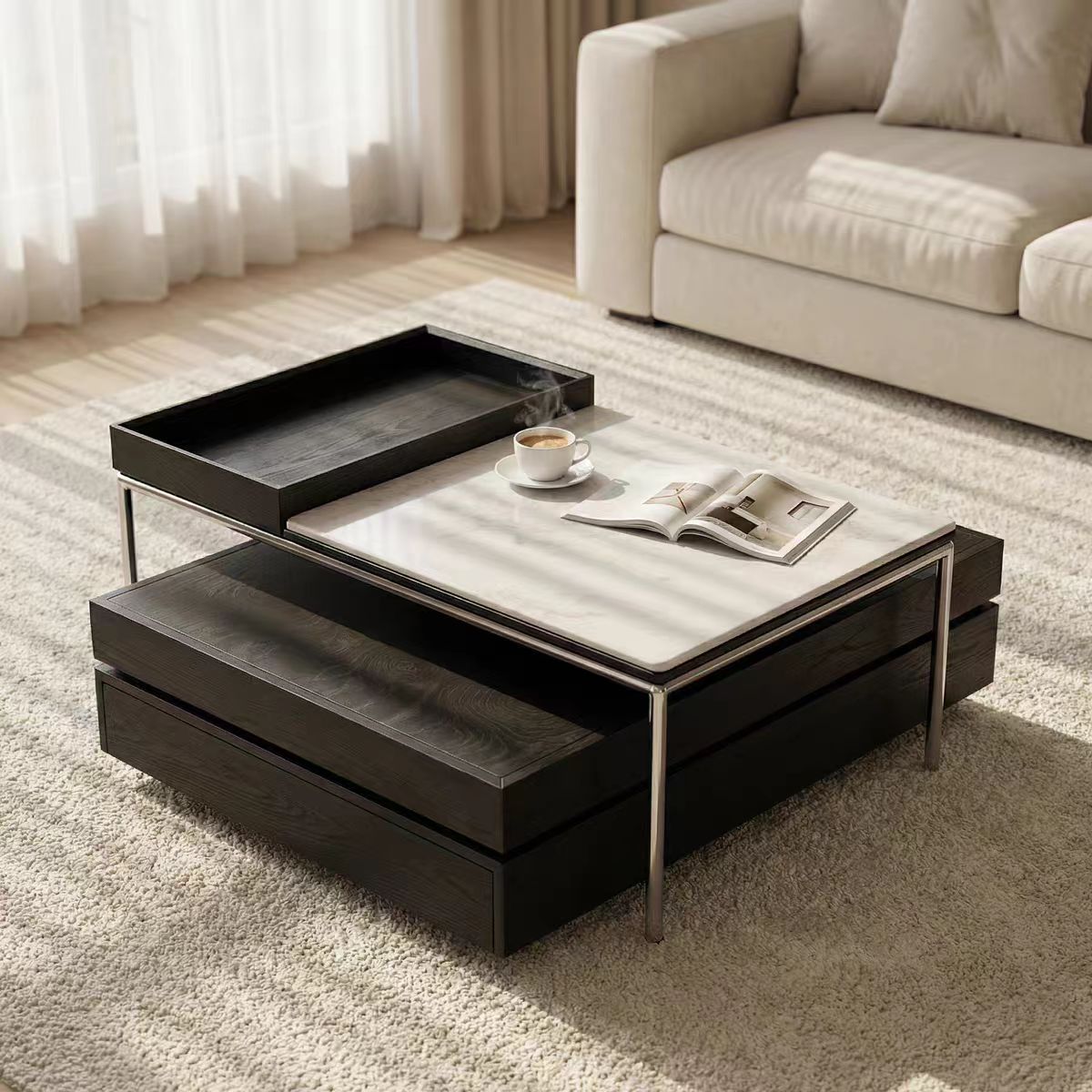 Gaoliang Coffee Table Modern Rectangular Nesting Coffee Table Set OEM/ODM (KF424)