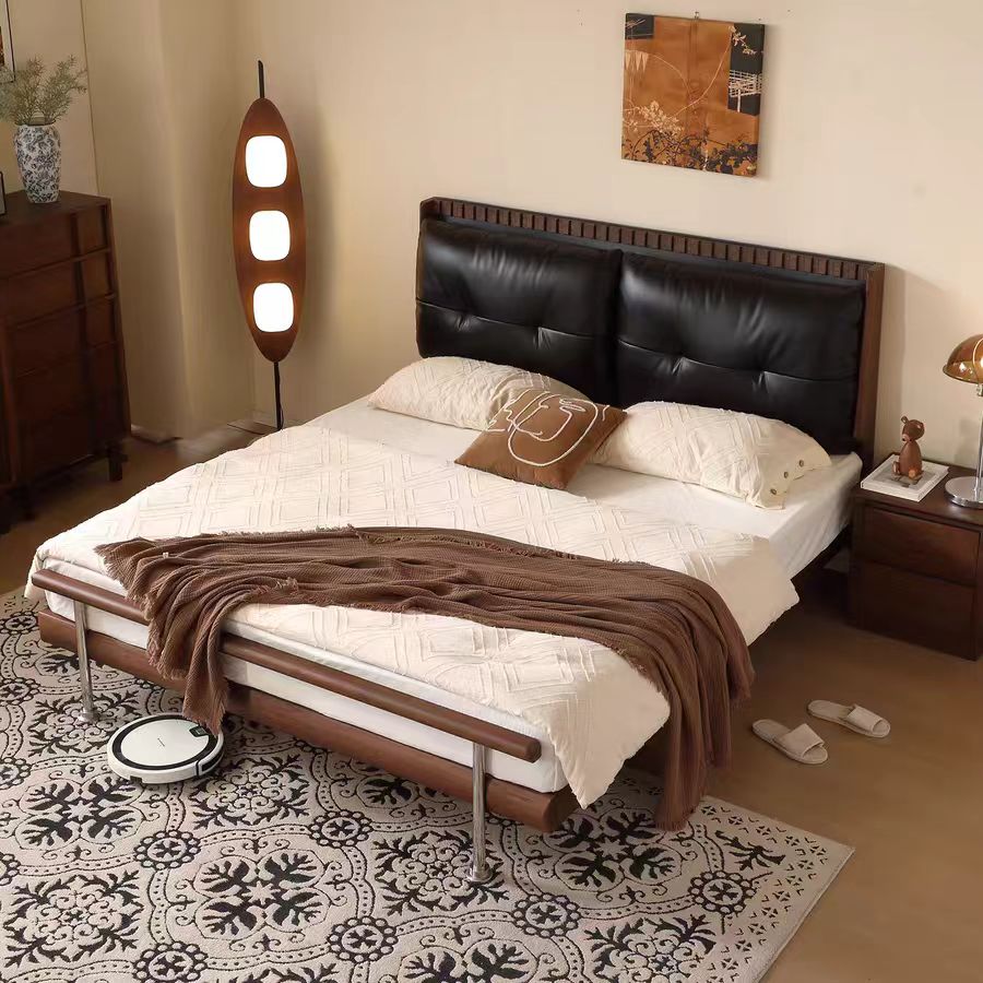 Gaoliang Bed Vintage Style Leather Headboard Italian Minimalist Bed OEM/ODM (MC58)