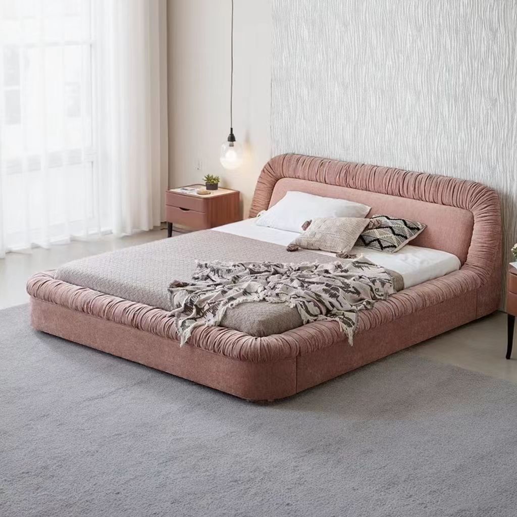 RC95 Gaoliang Bed Pink Fabric Princess Style Elegant Soft Upholstered Bed OEM/ODM (RC95)